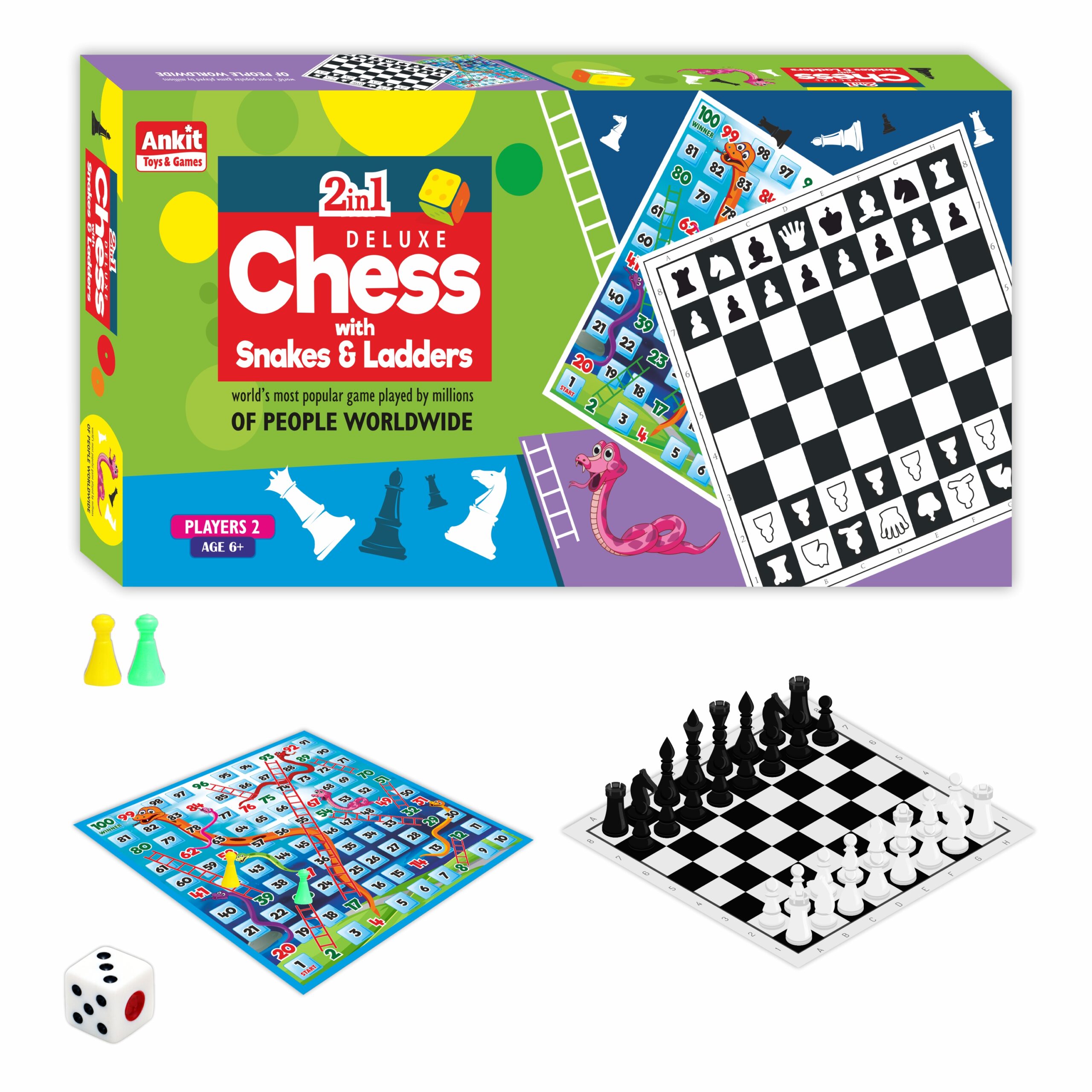 Ankit Toys 2 In 1 Chess with Snakes & ladders Board Game - Multicolor