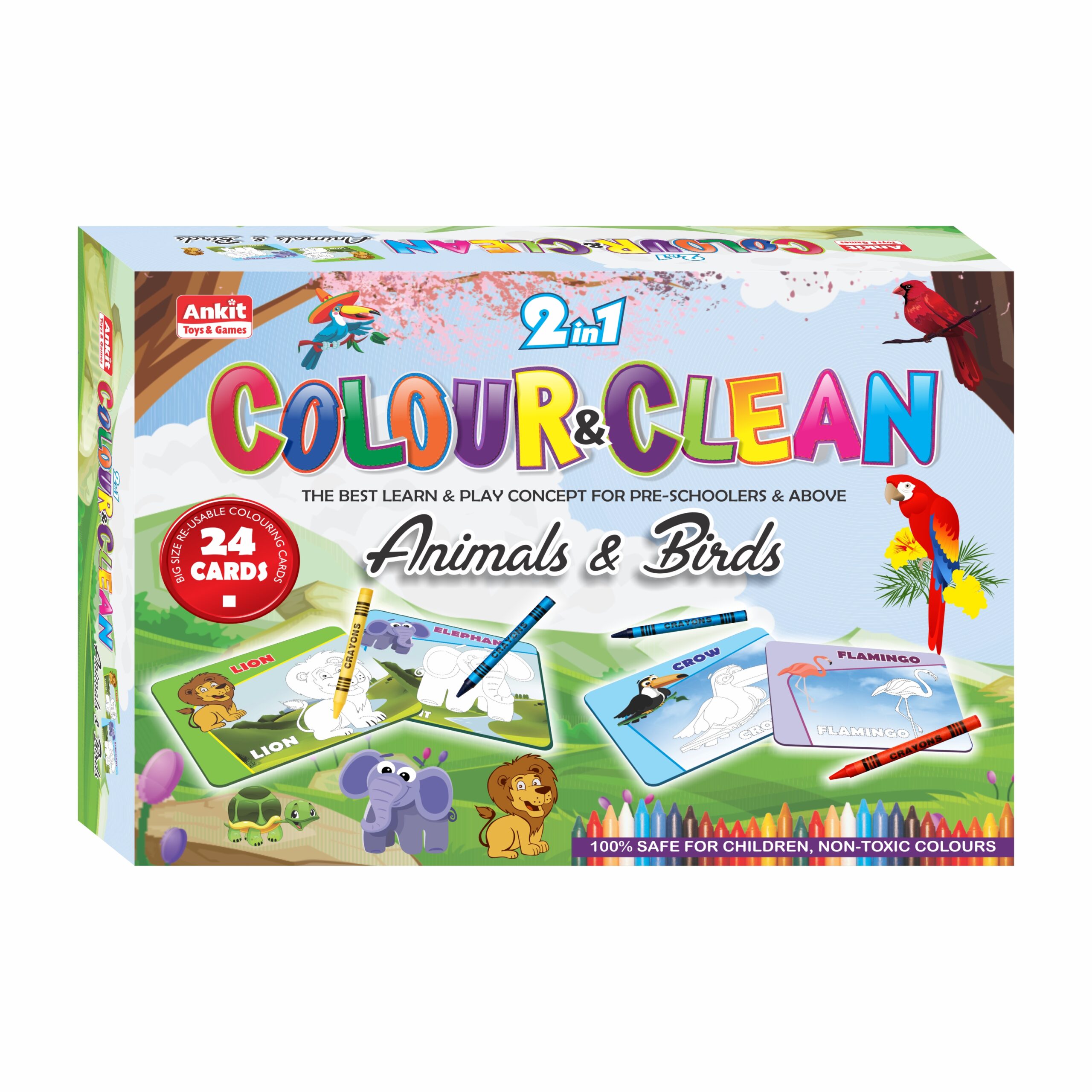 Ankit Toys 2 in 1 Colour & Clean - Animals & Birds