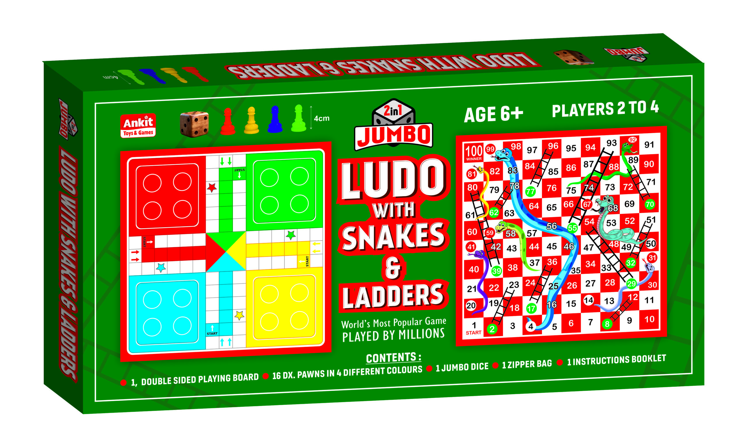ANKIT TOYS 2 IN 1 JUMBO LUDO WITH SNAKES & LADDERS BOARD GAME